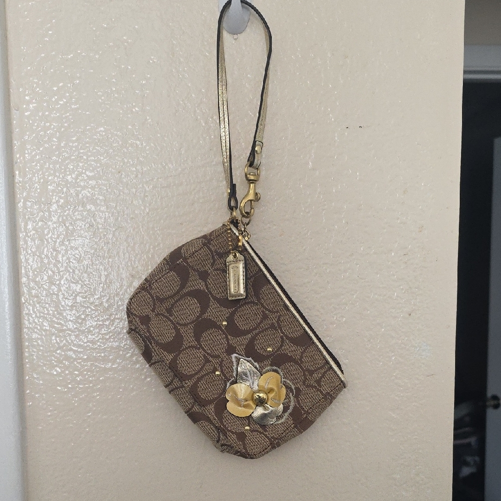 Coach Brown And Gold Purse And Wristlet